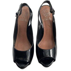 Vince Camuto Black Sculptural Stiletto Heel Sandals  Faceted Geometric Heel Sz 6